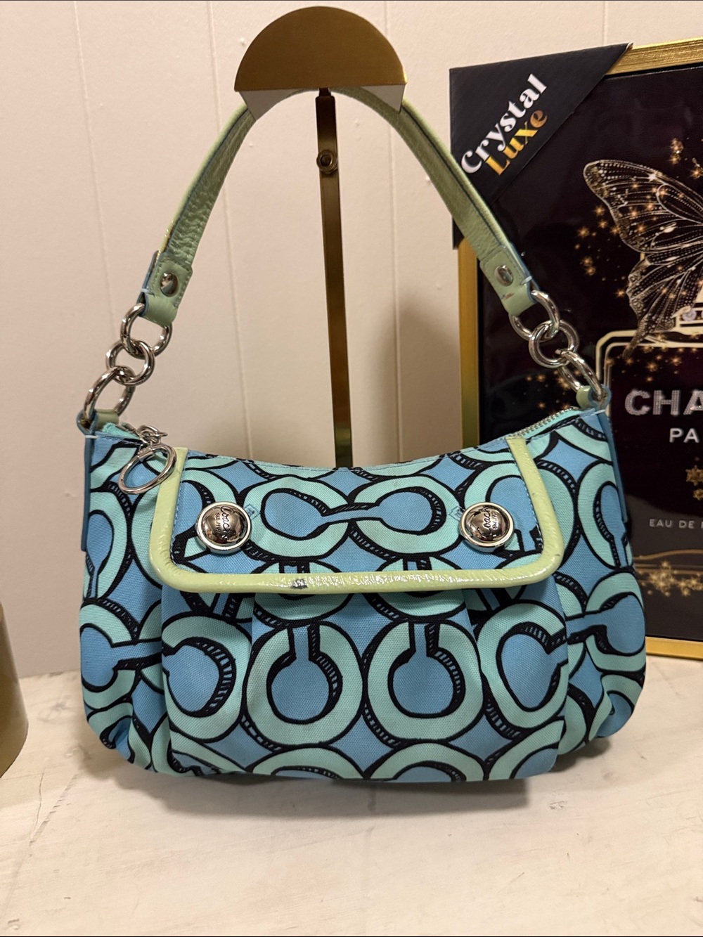 Coach Poppy Groovy Shoulder Bag with Light Green Trim